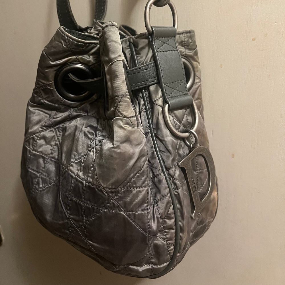 Dior 2007 cannage small nylon and leather drawstring bag